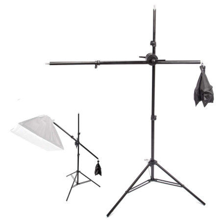 Support d'éclairage Photographie Kit: 1x Support Lumineux Aluminium Réglable 200cm et 1x Trépied Girafe Bras 140cm avec Double C