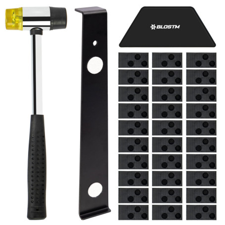 BLOSTM Kit Pose Parquet Stratifié - 30 Entretoises de Sol Stratifié, Maillet en Caoutchouc Double Face, Bloc Taraudage Robuste e