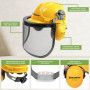 BLOSTM Casque de sécurité pour tronçonneuse avec visière, casque de tronçonneuse jaune avec visière de sécurité, cache-oreilles 