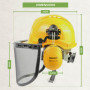 BLOSTM Casque de sécurité pour tronçonneuse avec visière, casque de tronçonneuse jaune avec visière de sécurité, cache-oreilles 