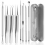 Jinlaili 8PCS Tire Comedons, Extracteur Point Noir, Brucelles Blackhead Extractor en Boîte Métallique, Extracteur d'acné Acier I