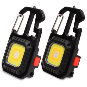 2Pcs Mini portable LED lampe de travail porte-clés lampe de poche, 7 modes USB rechargeable COB porte-clés avec tournevis décaps