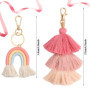 Vesaneae Lot de 2 Porte Clé Bohème arc-en-ciel avec Pompons pour Sac en Macramé, Porte-clés élégant Porte Clef Femme, Keychain S