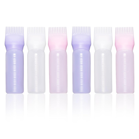 Kiperline Applicateur Huile Cheveux, 6pcs Bouteille Huile Cheveux 120ml Applicateur Huile Cheveux avec Brosse pour Coloration De