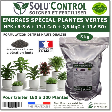 5 kg d'Engrais Spécial Plantes Vertes 6-3-6 - Croissance, Feuillage Dense & Vitalité - Formulation Organo-Minerale - Libération 