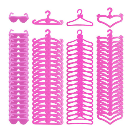 HDGSAFD Mini Cintres en Plastique 60 Pièces Et 2 Mini Lunettes, Accessoires pour Maison De Poupée, Cintres pour Vêtements De Pou