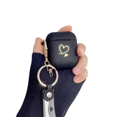 Fycyko Compatible avec Coque AirPods 2 et Coque Airpods 1 Génération, Housse de Protection Motif Coeur Doré Mignon Fleurs Porte-