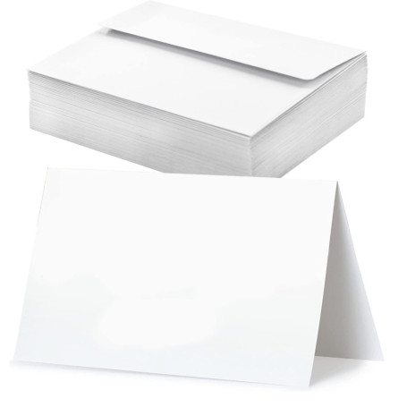 VANRA Lot de 100 cartes de vœux vierges blanches avec enveloppes A6 autocollantes pour cartes de remerciement, invitations de ma