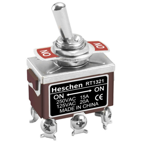 Heschen Interrupteur à bascule en métal, RT1321, DPDT, type maintenu, 2 positions, 15 A 250 VAC, CE