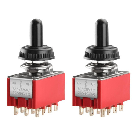 Heschen Interrupteur à bascule miniature MTS-403, ON-OFF-ON, 4PDT, 12 broches, 2A 250V, 6A 125V, avec couvercle étanche, lot de 