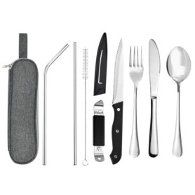 SLTAXAR 9 PCS Set de Couverts en Inox Portable Ensemble de Couverts de Table Ensemble de Couverts de Voyage Camping Couverts de 