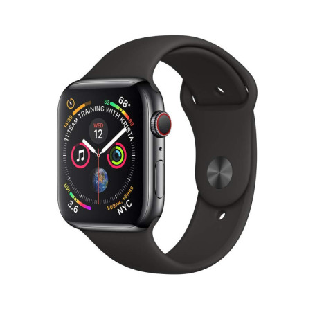 Apple Watch Series 4 (GPS + Cellulaire, 44MM) - Coque Acier Inoxydable Noir Sidéral avec Bracelet de Sport Noir (Reconditionné)