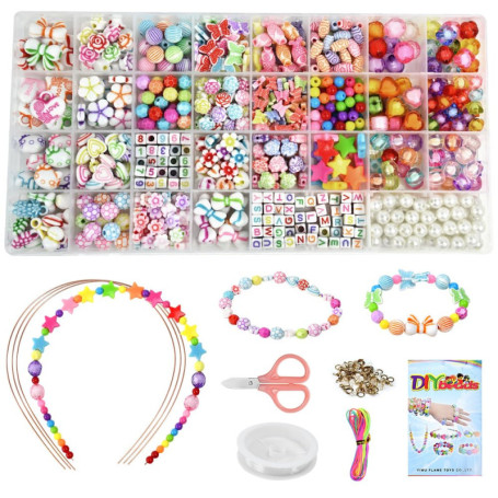 VGECEE Kit Perles pour Bracelet Multi-Forme, Kit Fabrication Bijoux en Acrylique Perles pour Bracelet Enfant Pastel 32 Grilles, 