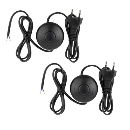 GERUI Lot de 2 interrupteurs à pied pour lampe avec bouton poussoir auto-bloquant, pour petits appareils ou lampes, noir, câble 