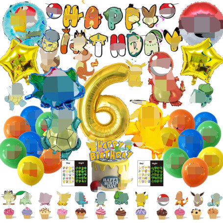 Décoration anniversaire fille 6 ans, 47 pièces de décorationsd'anniversaire, Bannière, Ballon, Ballon en papier d'aluminium, Ens