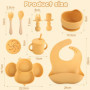 Set de vaisselle pour bébé en silicone antidérapant avec ventouse, 8 pièces : assiette pour bébé, assiette pour enfant avec vent