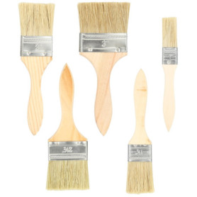 Set de 5 pinceaux Plats (25,4/38,1/50,8/63,5/76,2 mm) – Pinceau Peinture et Vernis Bois avec Manche Bois – pinceaux pour lasure,