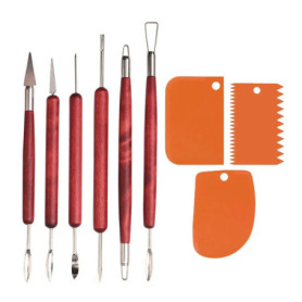 CVDYWDJIE 6 Outils De Sculpture avec Manche en Bois Et 3 Grattoirs De Sculpture en Argile, Accessoires en Argile pour Bricolage,