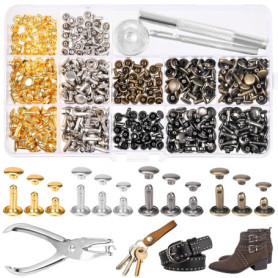 Szaboviktoria 180 Pièces Rivet,Rivet Cuir,Rivet A Visser,Rivets,Rivet A Frapper,Rivets Pour Cuir 12mm, 8mm, 6mm, 4 Couleurs, Ave
