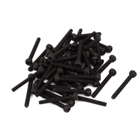 sourcing map 50pcs M2x15mm Vis à tête hexagonale six pans creux boulon Alliage d'Acier vis Moletée Noir