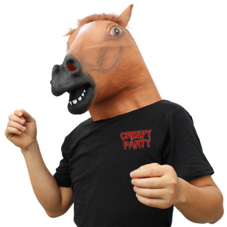 CreepyParty Costume d'halloween Fête Masque de Latex Tête Animale Cheval(Marron)