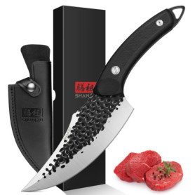 SHAN ZU Couteau de Chef avec Gaine en Cuir, Couteau de Cuisine Désosser en Acier à Haute Teneur en Carbone et Poignée étanche G1