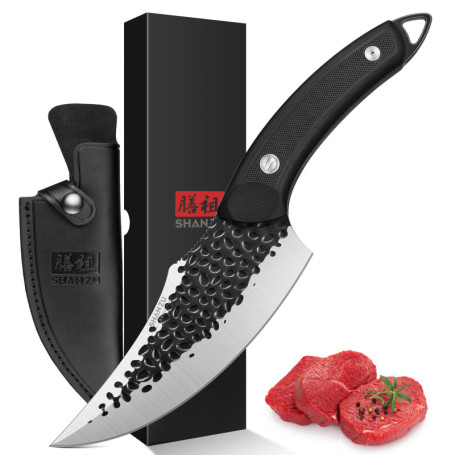 SHAN ZU Couteau de Chef avec Gaine en Cuir, Couteau de Cuisine Désosser en Acier à Haute Teneur en Carbone et Poignée étanche G1
