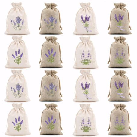 Ziyonix 16 Pièces Sachet Lavande Vide Sachets de Lavande avec Cordon de Serrage Petit Sac en Tissu Lavande Brodé Sachets en Toil