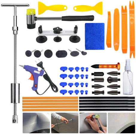Bimoweifi Kit d'outils de débosselage, sans Peinture, kit de réparation de tôle avec Pistolet à Colle et Marteau à débosseler – 