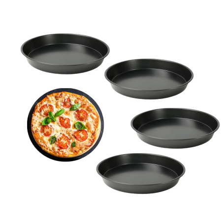 Kellegour 4 Pièces Plaque à Pizza Ronde,Plat à Tarte pour Four Anti-Adhésif,Antiadhésif Plat à Pizza en Acier Inoxydable,Moule à