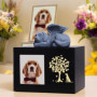 Urne funéraire pour chien - Urne funéraire en bois avec cadre photo - Boîte à souvenirs avec doublure en flanelle noire - Cadeau