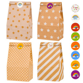 Aurinovellia 20 Pièces Pochette Cadeau, Sac en Papier Kraft Cadeau, avec 36 Autocollants, Sac en Papier Kraft, pour Bonbons et C