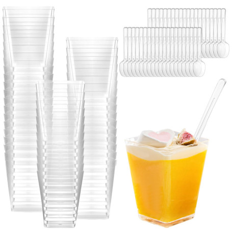 Aurinovellia 40 Pièces Tasses à Dessert, Gobelets à Dessert en Plastique, 160ml/5oz Verres à Dessert Réutilisables avec Cuillère
