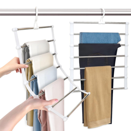 2 Pièces Inoxydable Cintre Pantalon, Cintre Gain de Place, Cintre Pliable pour Armoire, Antidérapant, Crochet Rotatif à 360° pou