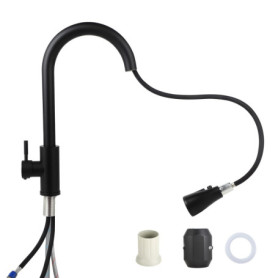 Mitigeur Cuisine Extractible 60 cm avec 2 Types de Jet & Rotation 360° - Robinet Evier Noir Mat en Acier Inox - Robinet Cuisine 