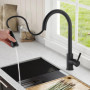 Mitigeur Cuisine Extractible 60 cm avec 2 Types de Jet & Rotation 360° - Robinet Evier Noir Mat en Acier Inox - Robinet Cuisine 