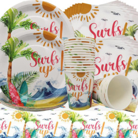 Vaisselle de fête de plage,61Pcs de Fête d'été Vaisselle de Fête Piscine de Plage Accessoires Assiette en papier serviette en pa