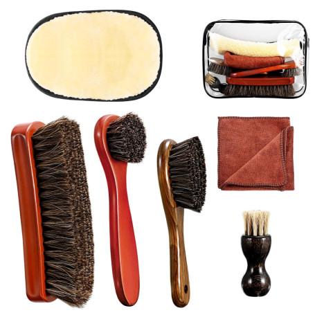 lompyeu Brosses à Chaussures,Brosse CRIN Cheval,Kit Nettoyage Chaussure,4 Brosses Applicatrices de Cirage,1 Gant de Nettoyage en