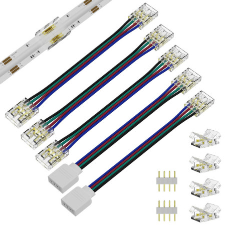 PAUTIX Kit de 11 Connecteurs LED 10mm 4Pin pour Ruban COB, Connecteur Rapide d'Angle RGB, Accessoires de Connexion pour Bande Lu