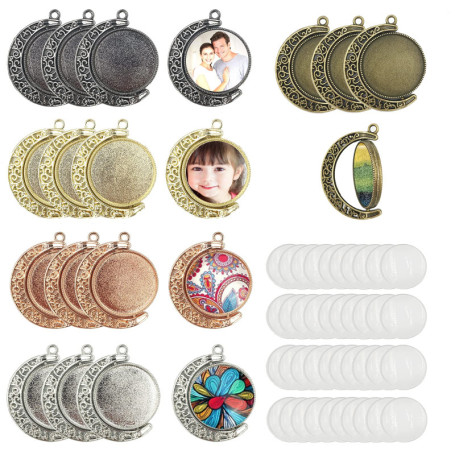 DUGYIRS 60 Pièces Pendentif Double Face Rotation Lunaire Kit de Plateau-20 Pièces Réglage Cabochon Double Face 25mm et 40 Pièces
