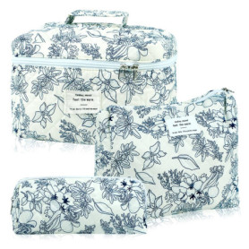 3 Pièces Trousse de Toilette Femme en Coton Matelassé, Ensemble de Sacs à Cosmétiques de Voyage avec Motif Floral, Grand Sac à M