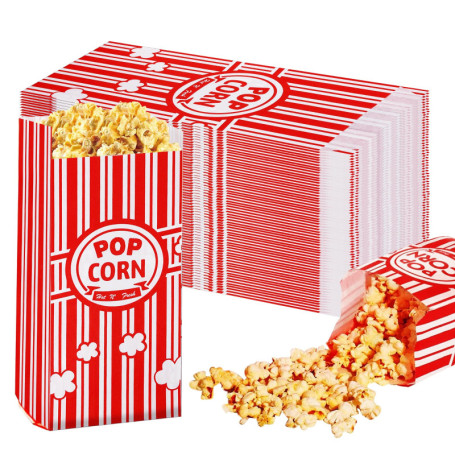 WANDGU Lot de 200 sacs à pop-corn : 9 x 6 x 21 cm Sacs à pop-corn rétro en papier kraft pour pop-corn, accessoires pour bonbons,