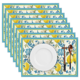 GOEDCH Lot de 8 sets de table en lin résistants à la chaleur avec motif citron - Lavables et antidérapants - Pour cuisine, fête,