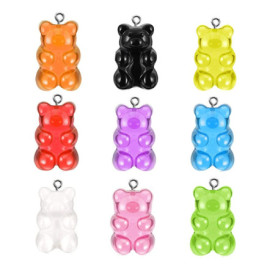 Pendentifs Charms d’Ours Coloré,36 Pcs Porte clés en Résine Ours Coloré Collier Bricolage pour Enfants Filles Résine Résine Colo