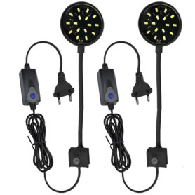 GERUI Lot de 2 pinces noires pour aquarium - 7 W - Mini éclairage LED - Haute luminosité - Clip transparent - Lumière blanche - 