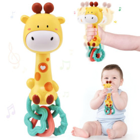 JoyPlus Jeux Eveil Bebe 6 Mois, Jouet Musical Hochet Bébé 6 12 Mois, Girafe Musique Hochet Jouet avec Anneau Dentition et Lumièr