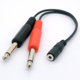 3.5mm (Mini) 1/8" TRS Stereo Female à 2 Dual 1/4" 6.35mm Mono TS Male Y Splitter Cable Adaptateur audio Convertisseur stéréo Amp