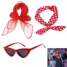 BOBOZHONG Années 50 Costume Accessoires,Accessoire Annee 50 Femme,Accessoires Rockabilly Femme,Bandeau,Chat Lunettes,Écharpe,pou