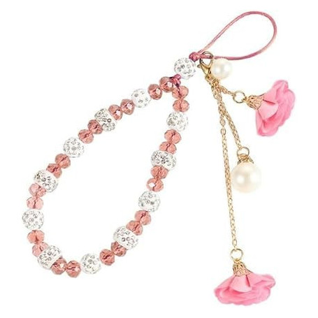 Opemg 1 lanière de téléphone portable rose avec cordon de suspension, motif fleur, cordon court pour décoration de coque de télé