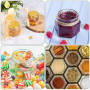 Weinsamkeit 30Pcs 45ml Mini Pots à Miel en Verre Hexagonaux avec Louches en Bois, Pendentifs Abeille,Sacs de sable en maille,Éti
